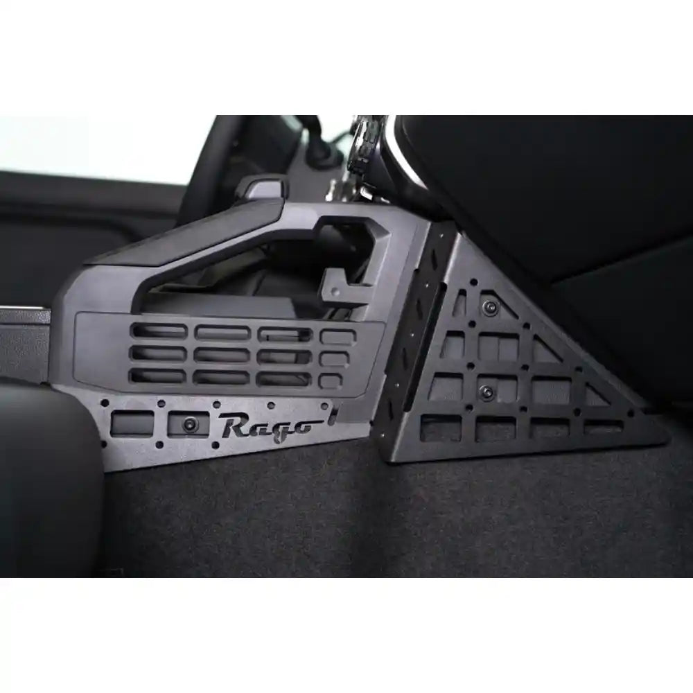 Rago center console Molle panels installed, close-up