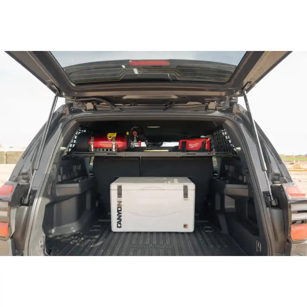 4Runner rear hatch open with Rago shelf and cargo box