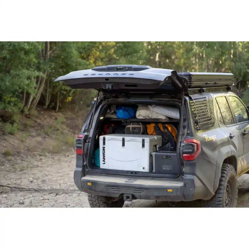 2025 Toyota 4Runner with Rago storage shelf, rear view outdoors