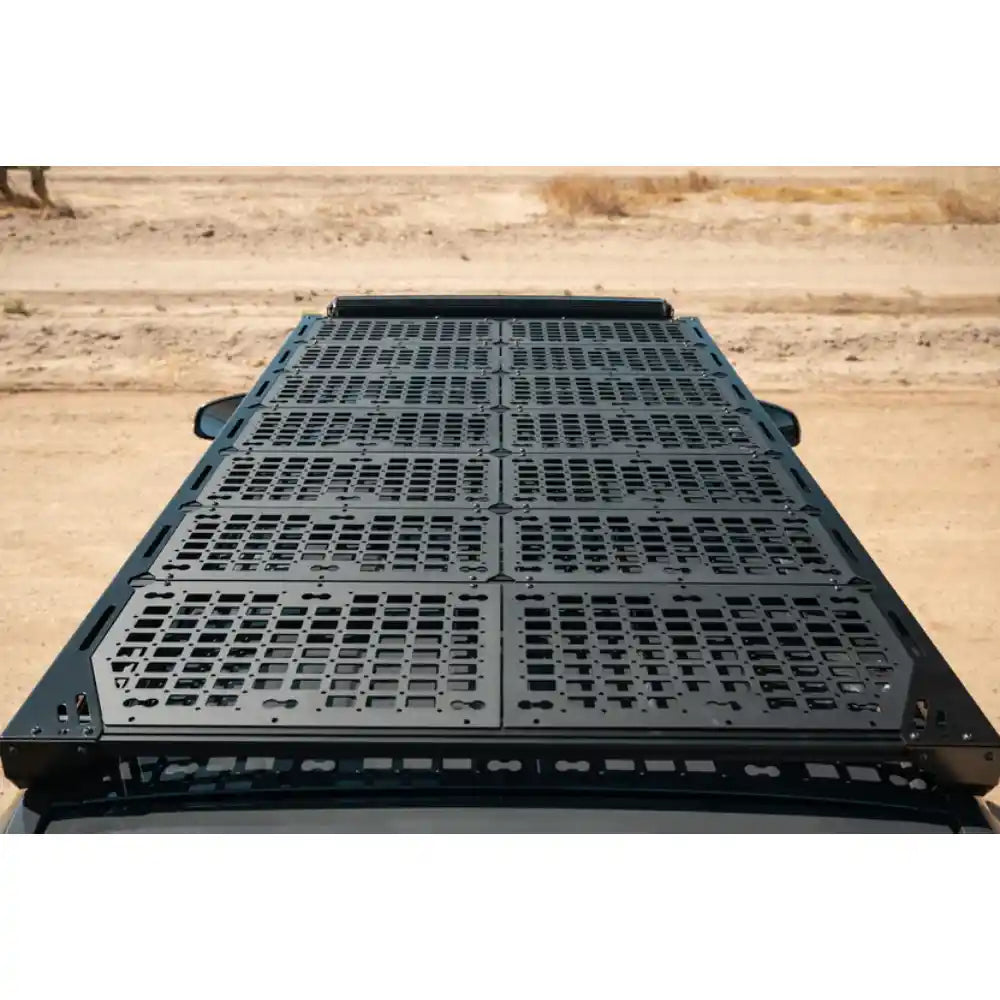 Rago 4Runner roof rack with full decking panels, top view in desert