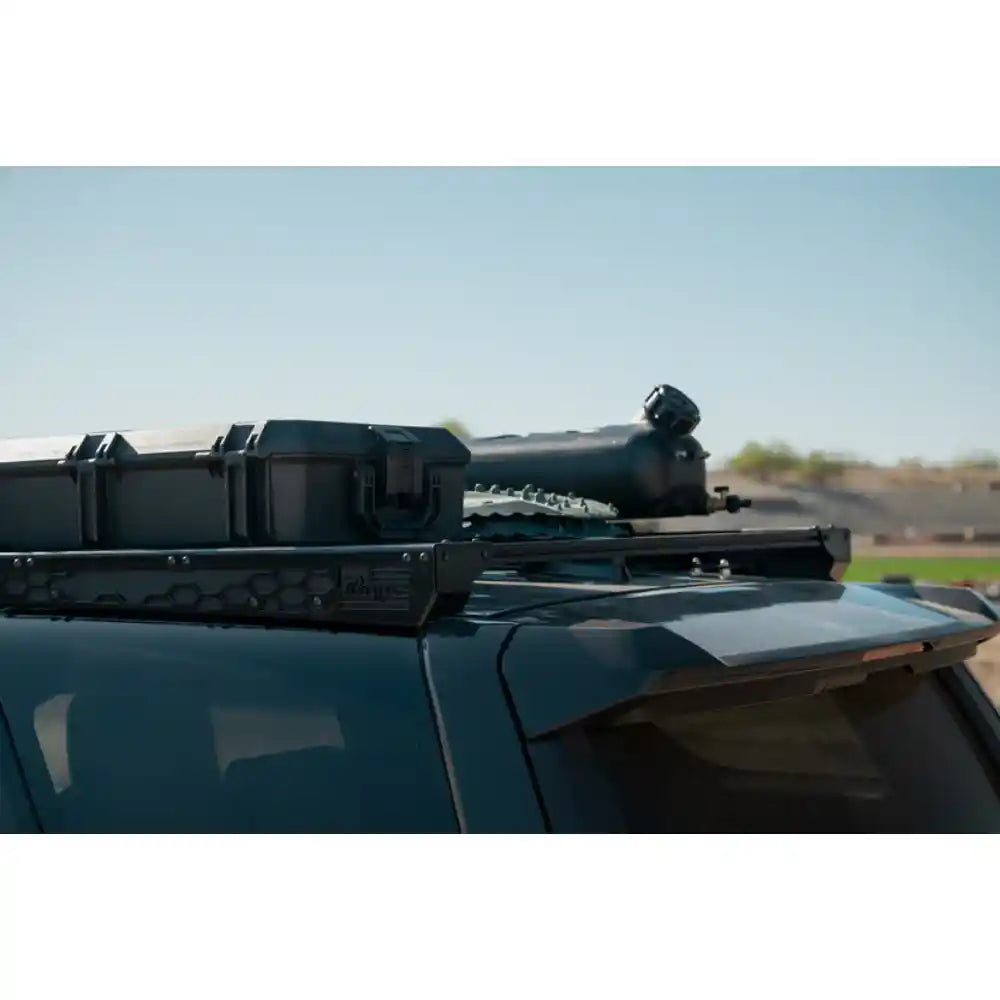 Rago roof rack with gear mounted on 4Runner, rear side close-up