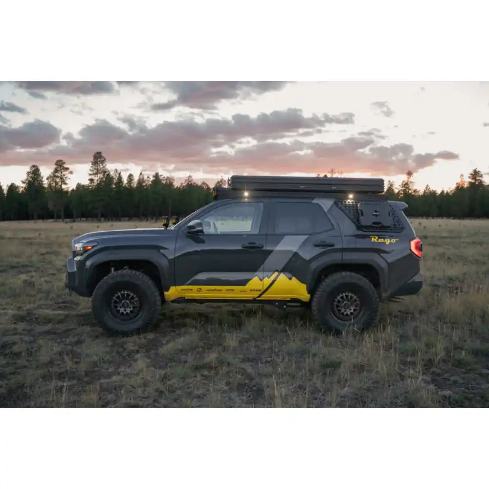 6th Gen Toyota 4Runner side view with Rago roof rack at dusk
