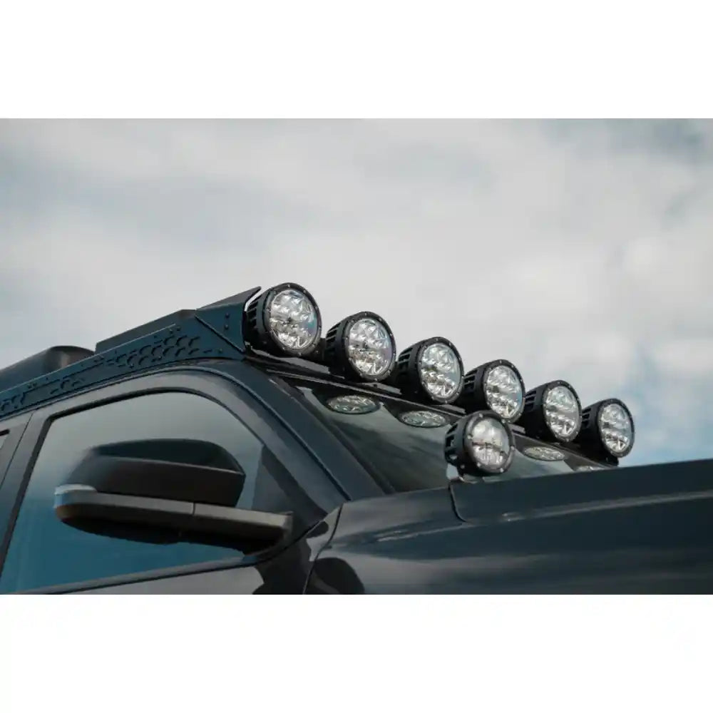 Rago 4Runner roof rack with round lights, front low angle