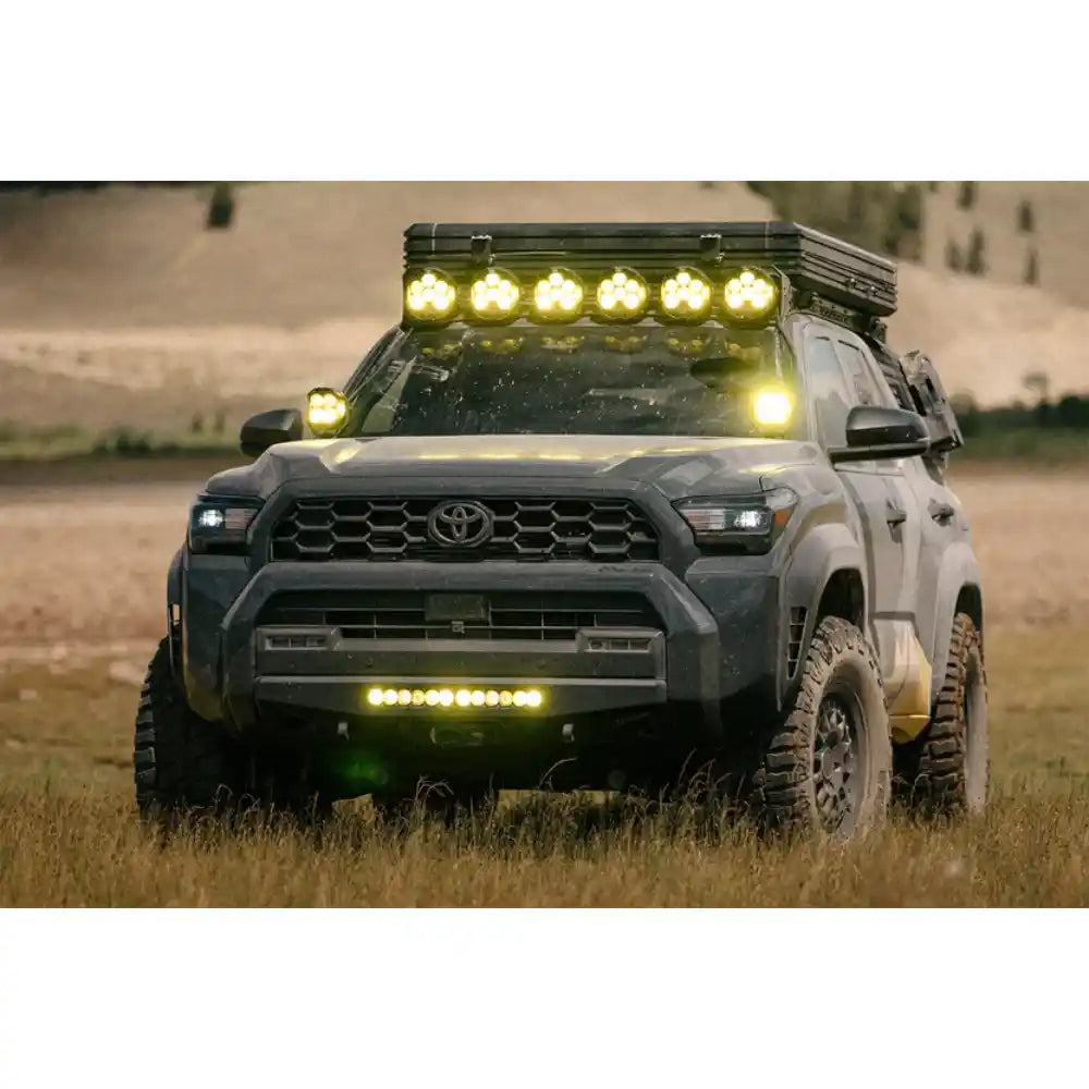 Toyota 4Runner with Baja Designs LP6 lights on Rago roof rack, front view