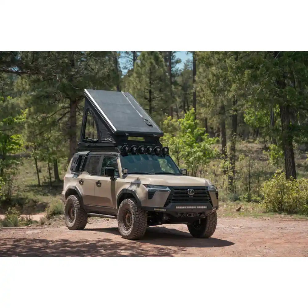 Lexus GX 550 camping with rooftop tent and Rago LP6 light mount
