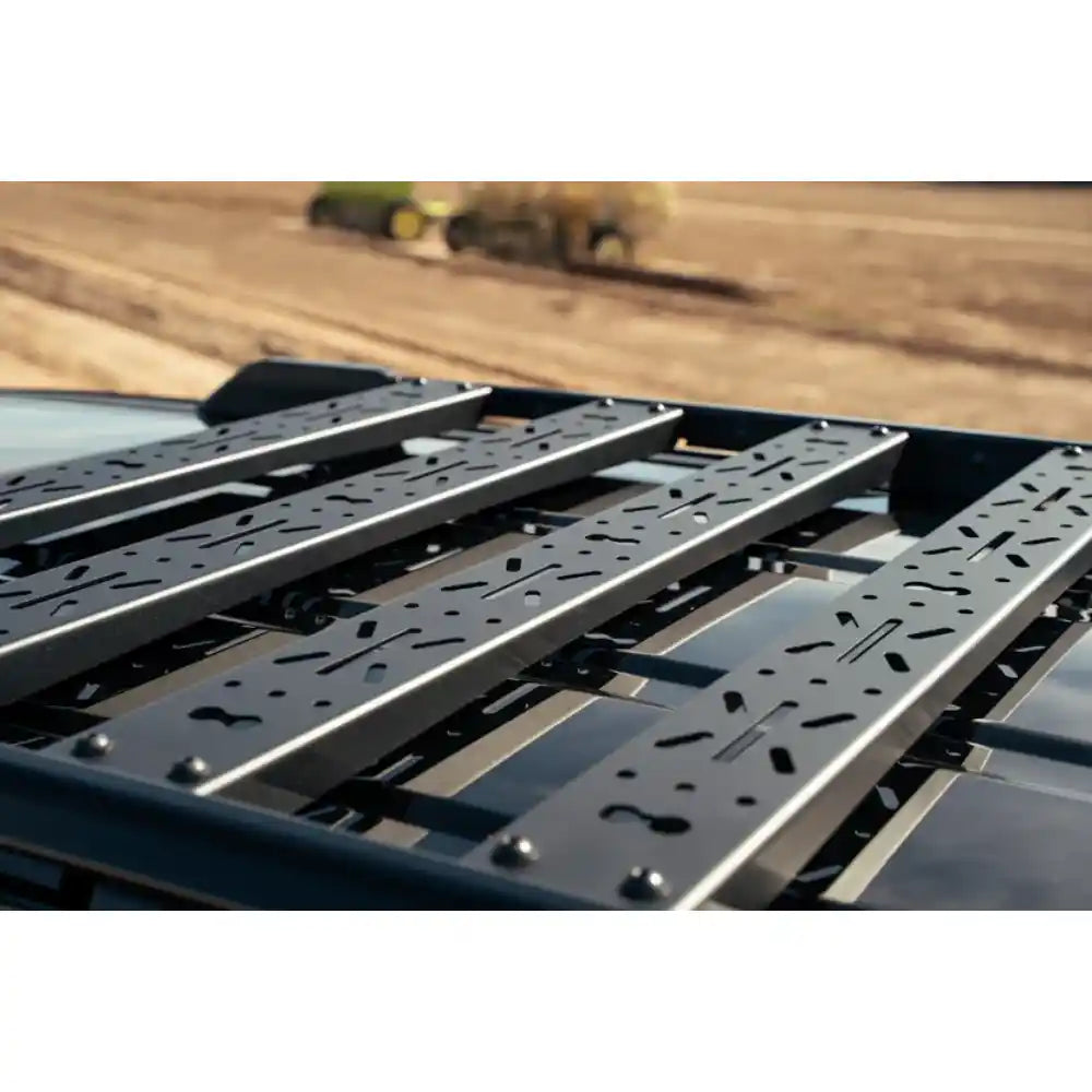 Rago crossmembers on Land Cruiser roof, top angle