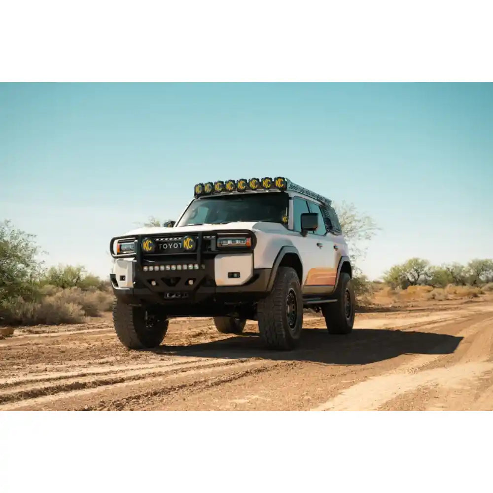 2024 Land Cruiser with Rago KC HiLites light mount, front view