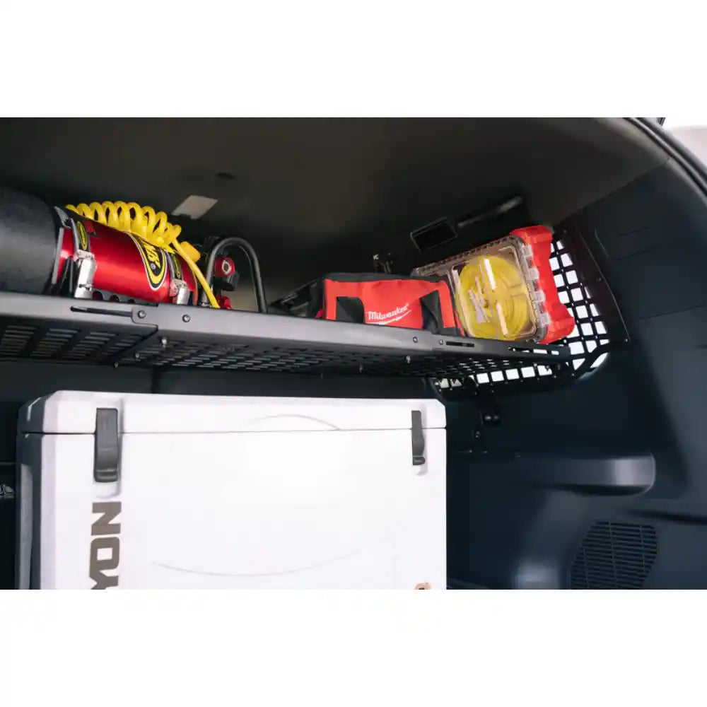 Rago storage shelf with gear stored in Land Cruiser