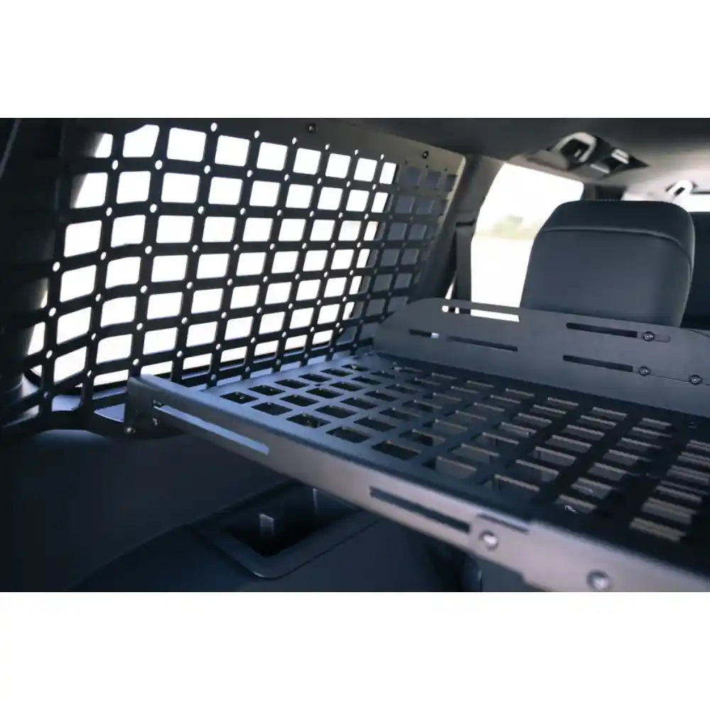 Rago Molle storage shelf installed in Land Cruiser cargo area