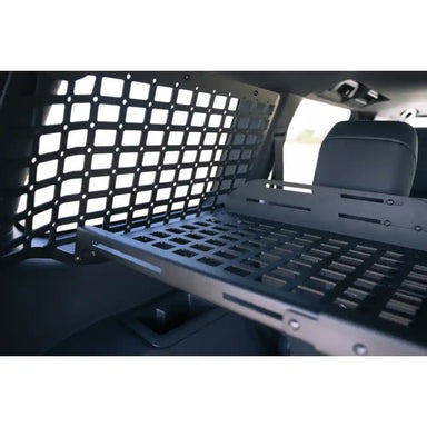 Rago Molle storage shelf installed in Land Cruiser cargo area