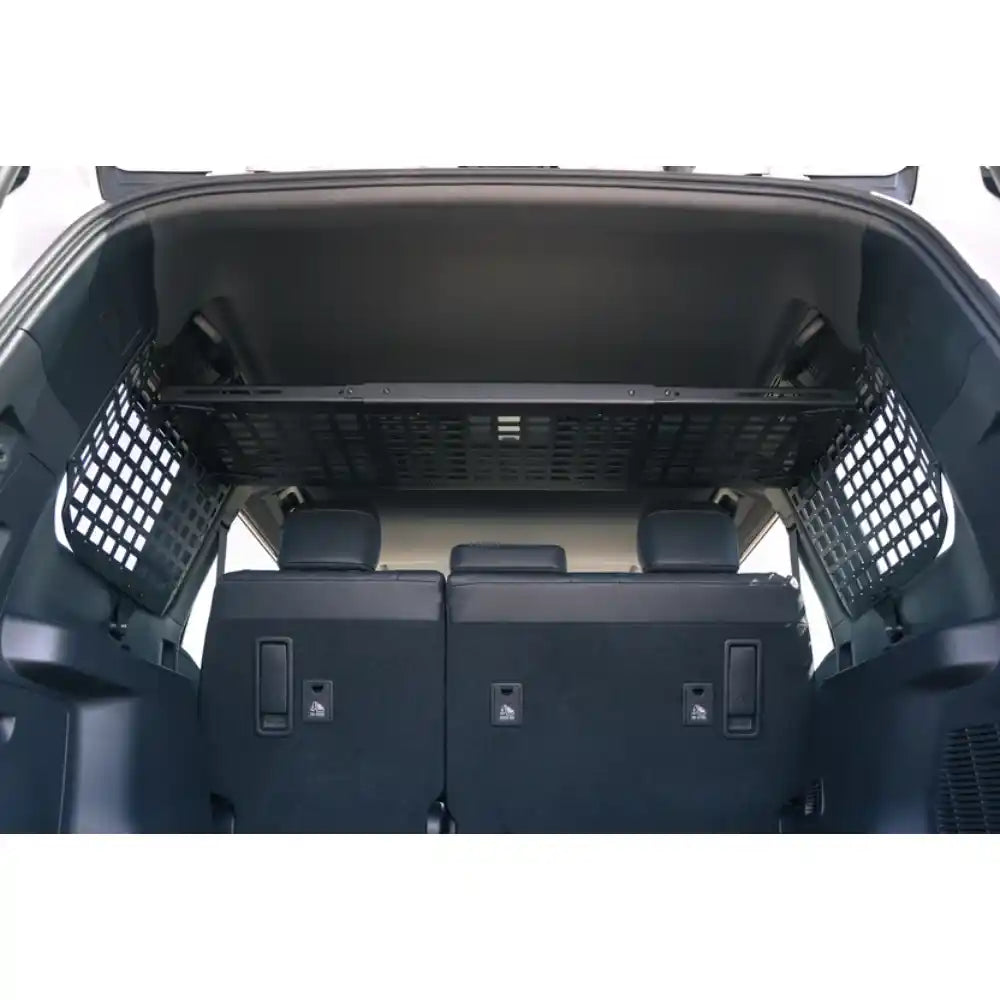 Rago Molle storage shelf in Land Cruiser, wide rear view