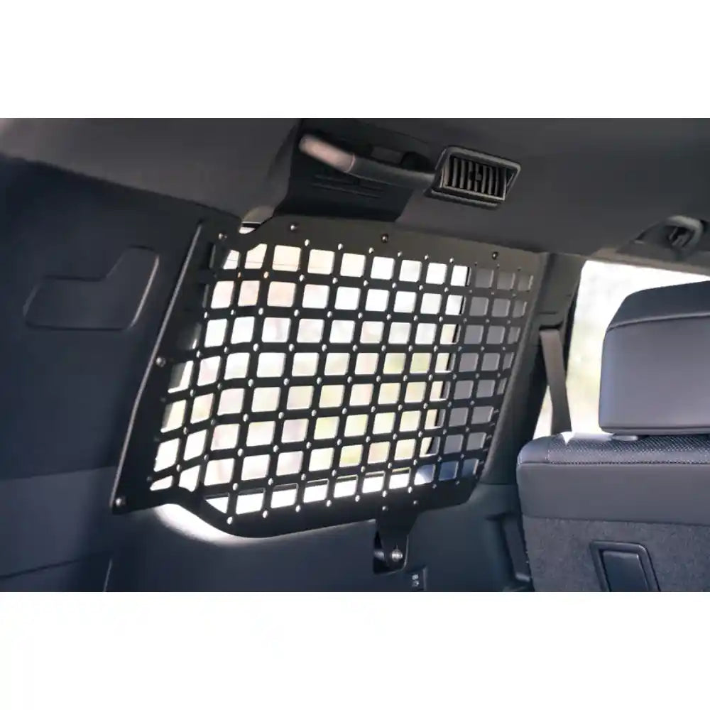 Rago rear Molle panel over Land Cruiser window, angled view