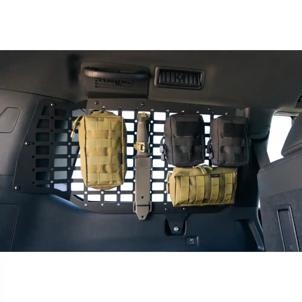 Rago Land Cruiser rear Molle panel with gear, angled view