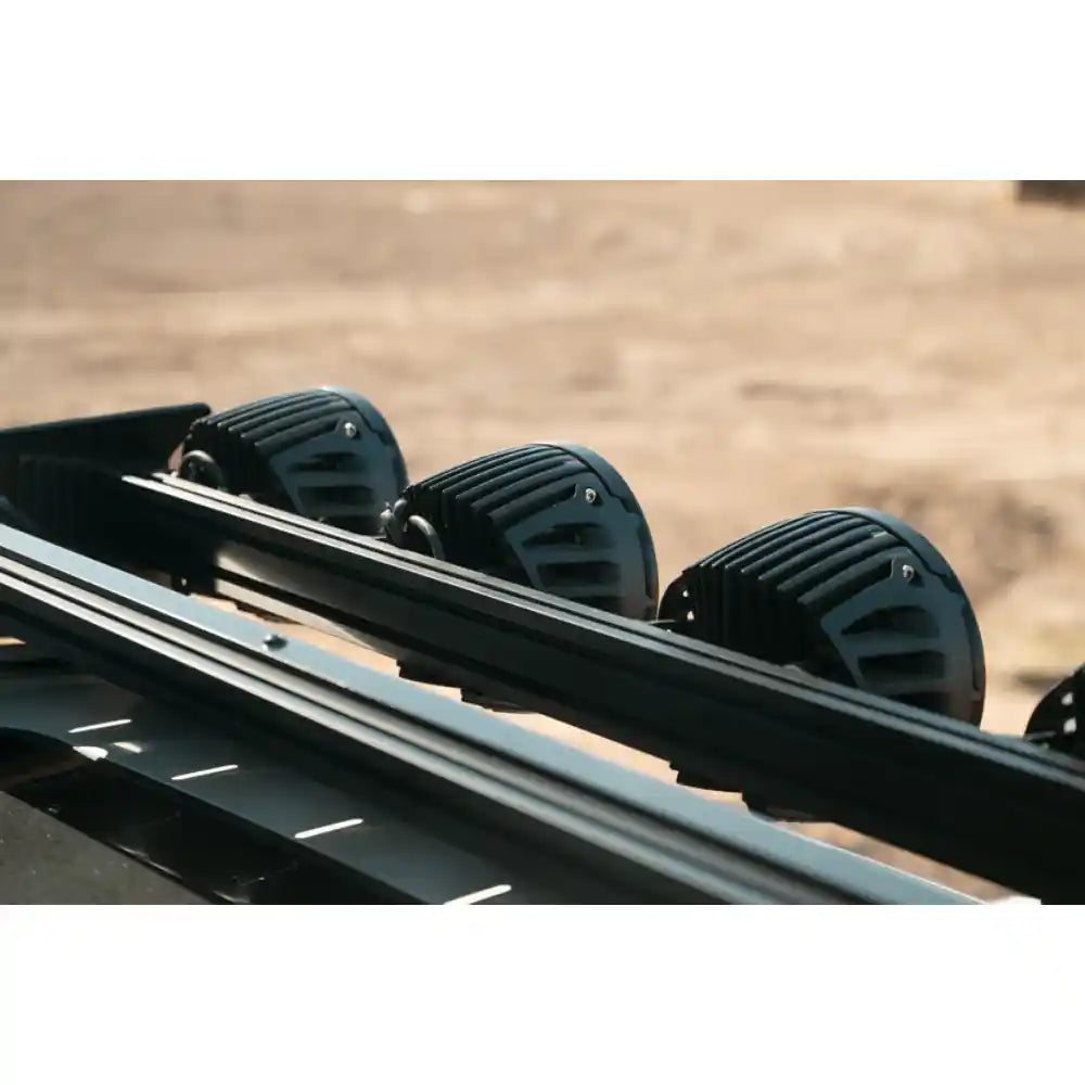 RIGID lights on Rago Land Cruiser roof rack, rear top view