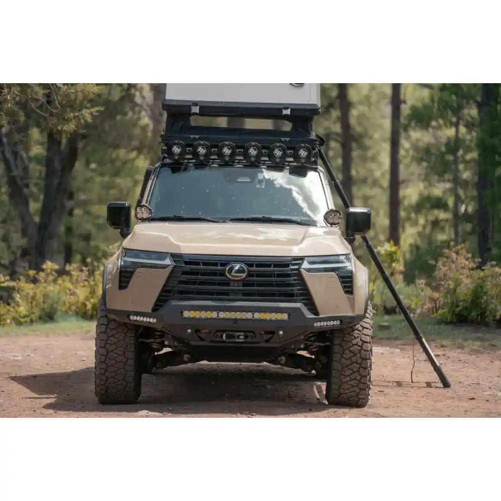 Lexus GX 550 with Rago roof rack and rooftop tent, front three-quarter