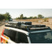 Rago roof rack loaded with gear on Land Cruiser, elevated angle