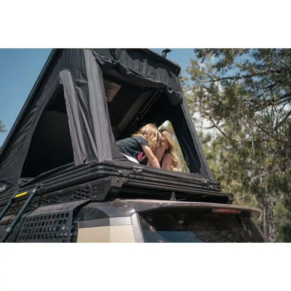 Rooftop tent open on Rago roof rack, Lexus GX 550