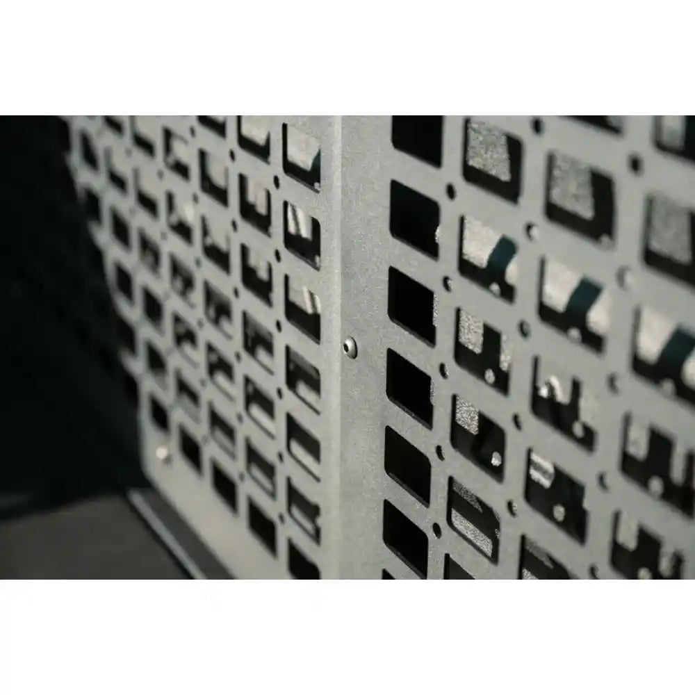 Rago Rivian bed cab Molle panel pattern, close-up