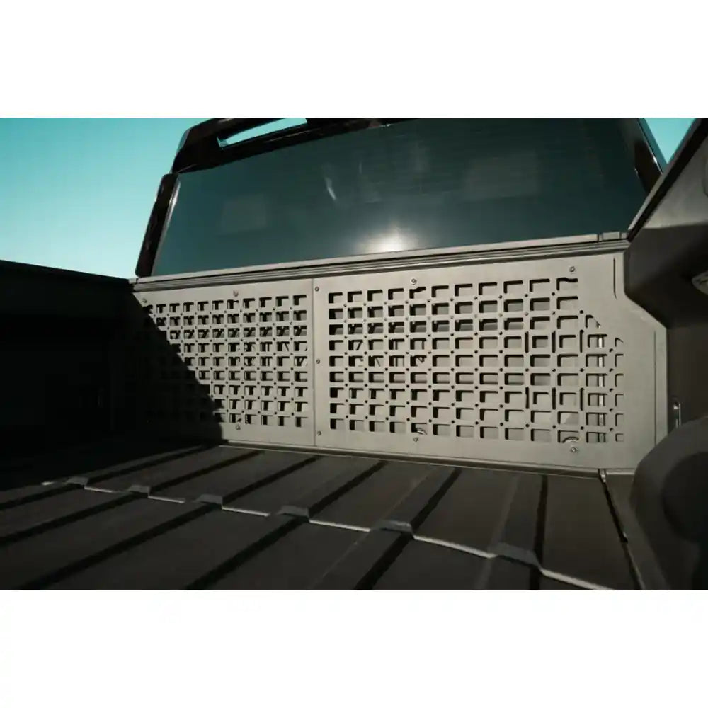 Rago Rivian R1T bed cab Molle panel installed, close-up