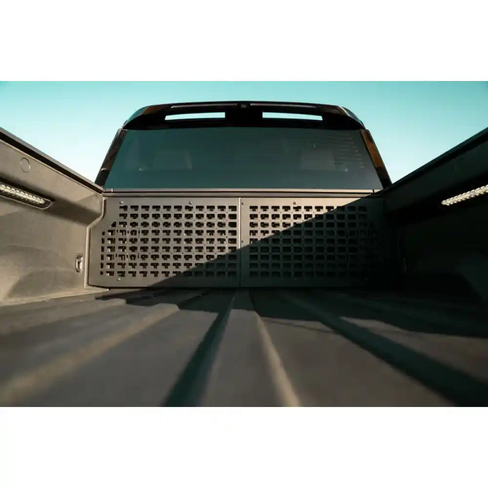 Rago Rivian bed cab Molle panel, low angle