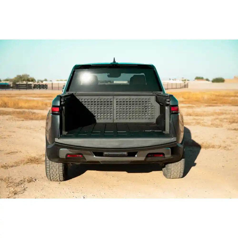Rago Molle panel on Rivian R1T bed cab wall, rear view