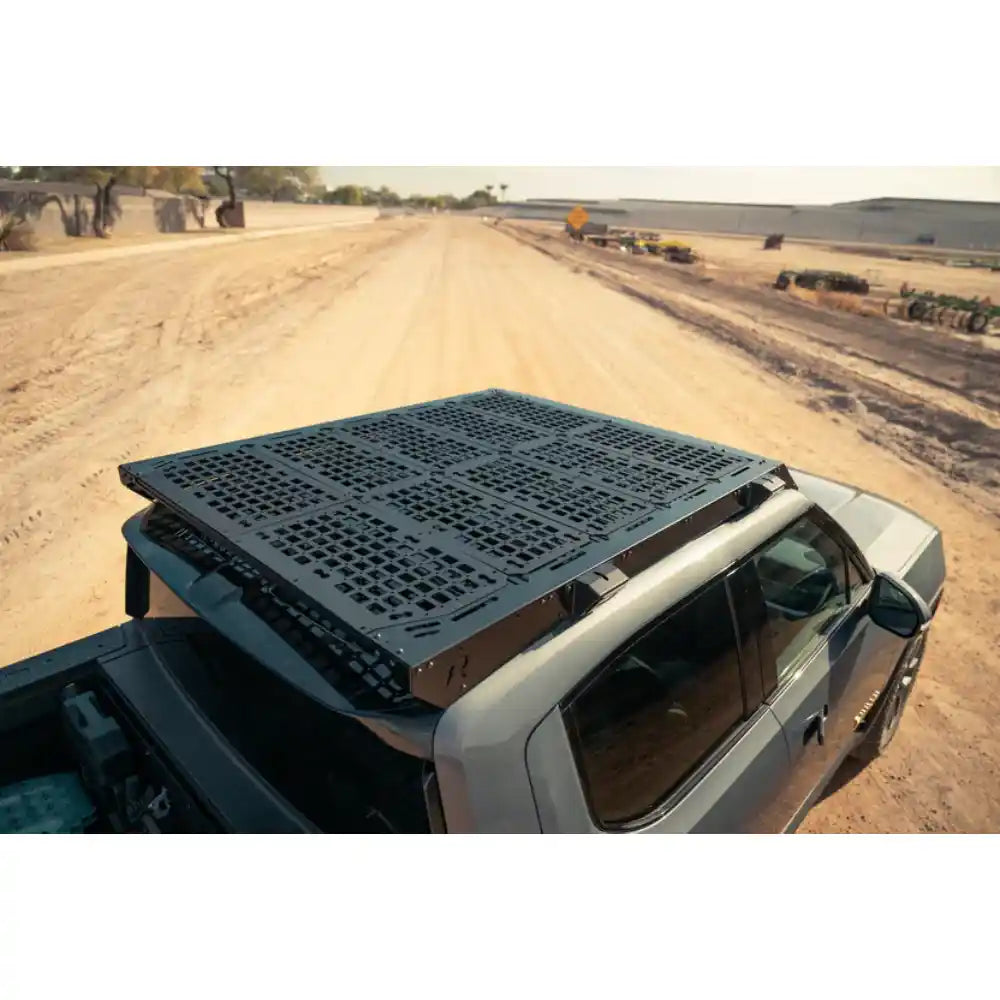 Rago decking panels on Rivian R1T roof rack, top view