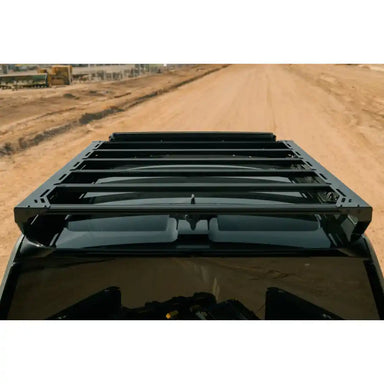 Rago Rivian R1T roof rack, top view in desert