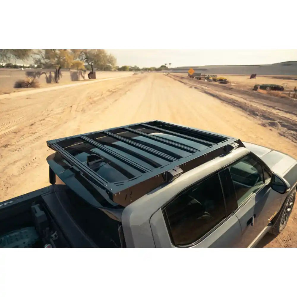 Rago Rivian R1T roof rack, top view in desert