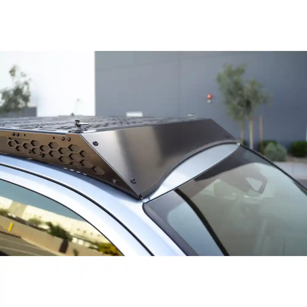 Rago decking panels on Toyota Tacoma roof rack, low angle