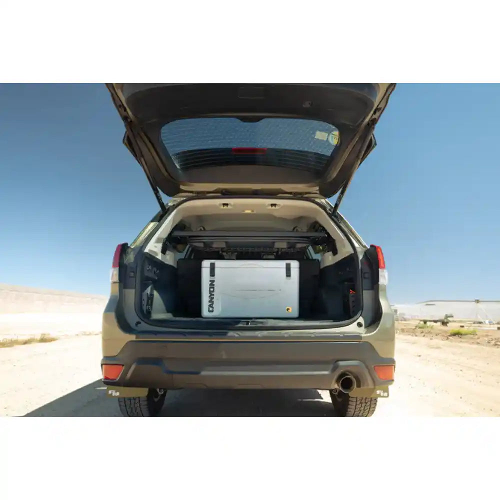 Subaru Forester rear view with Rago Molle shelf and cooler in trunk