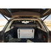 Rago Molle storage shelf above cooler in Subaru Forester trunk, rear view