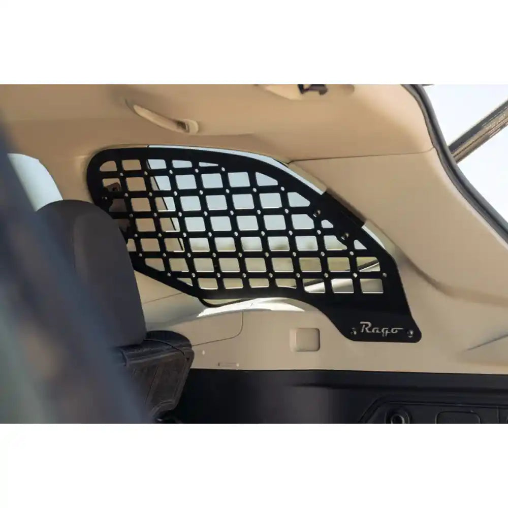Rago rear window Molle panel installed in Subaru Forester, side view