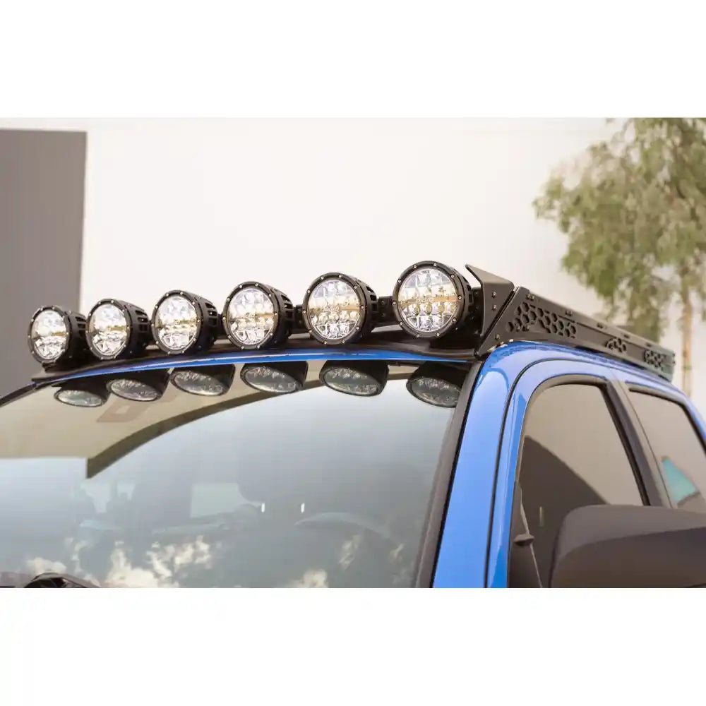Round lights on Rago 3rd Gen Tacoma roof rack, close-up