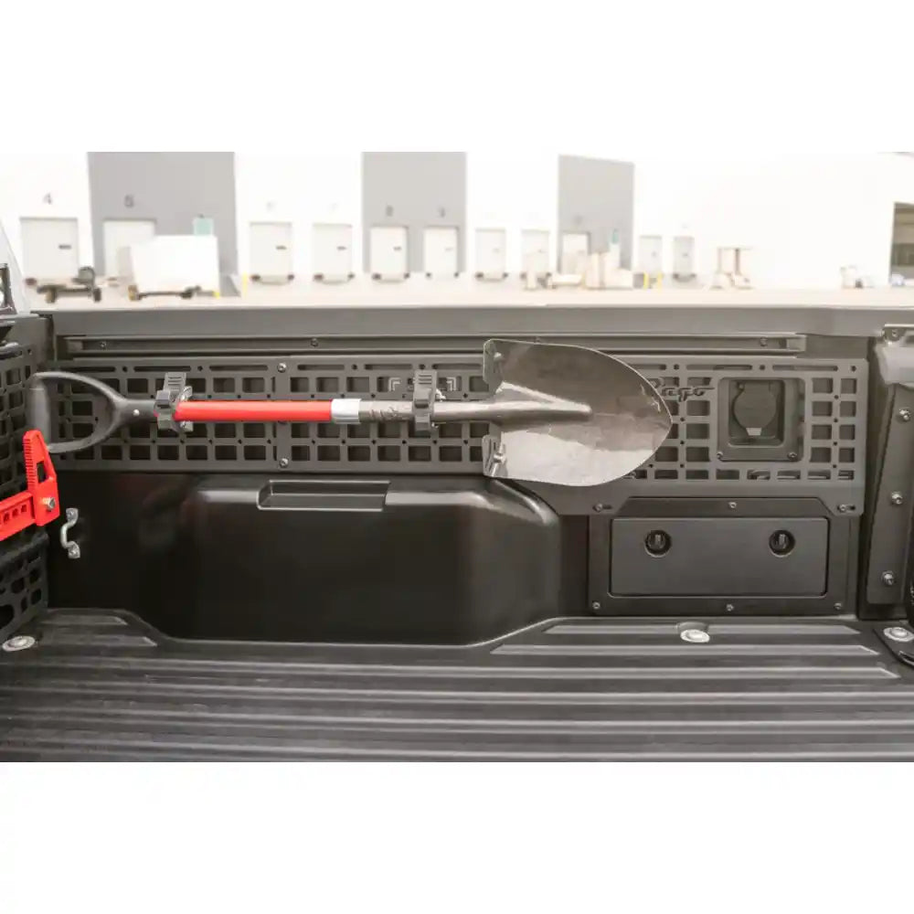 Rago Tacoma bed side Molle panels with gear, rear view