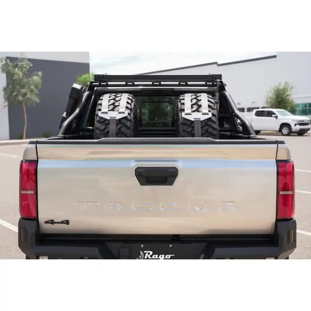 Tacoma with Rago chase rack, rear view from tailgate