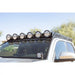 Round lights on Rago 2024 Tacoma roof rack, front close-up