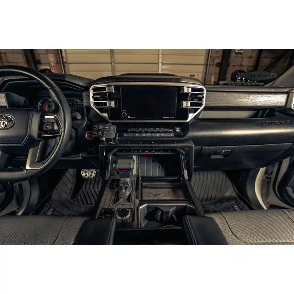 Rago center console Molle panels in Tundra with dashboard view