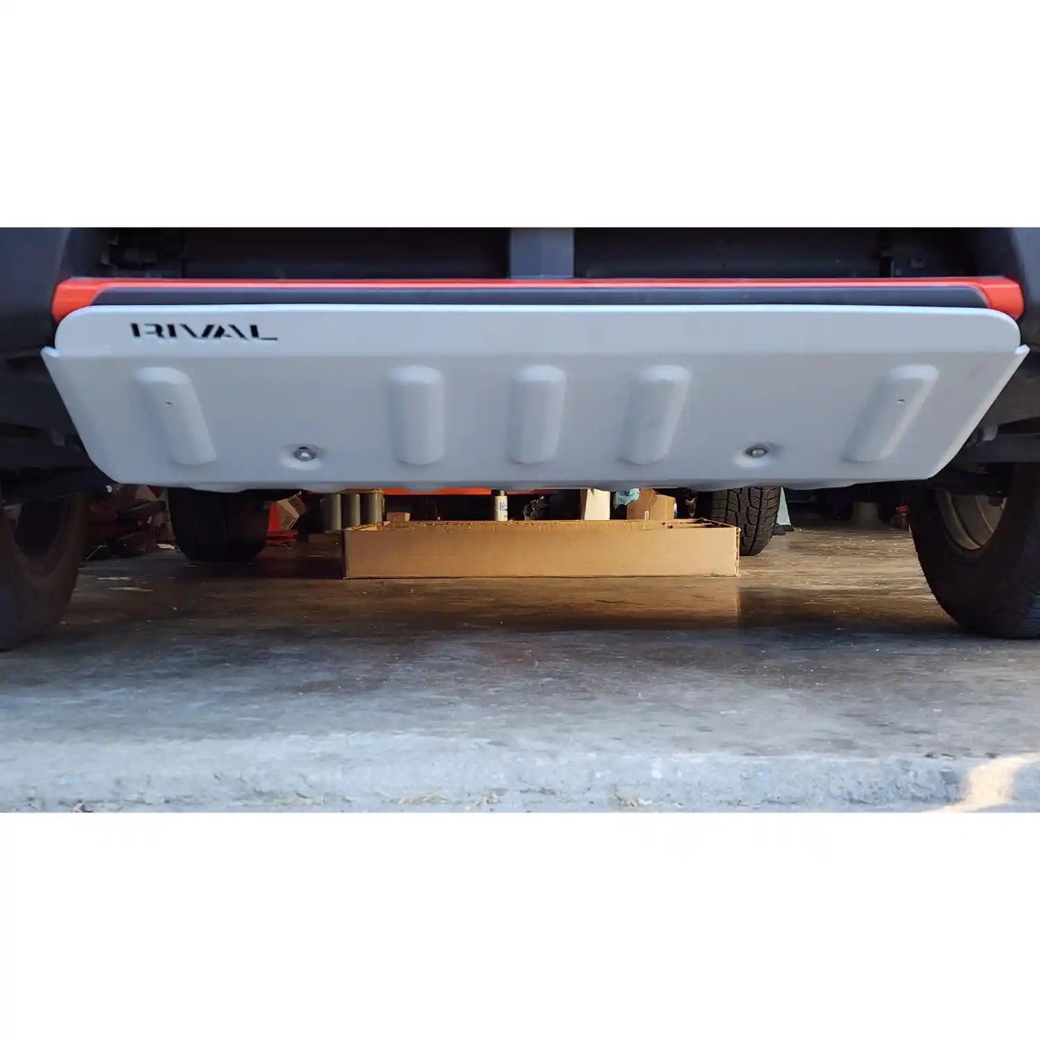 mounted front view of the subaru skid plate