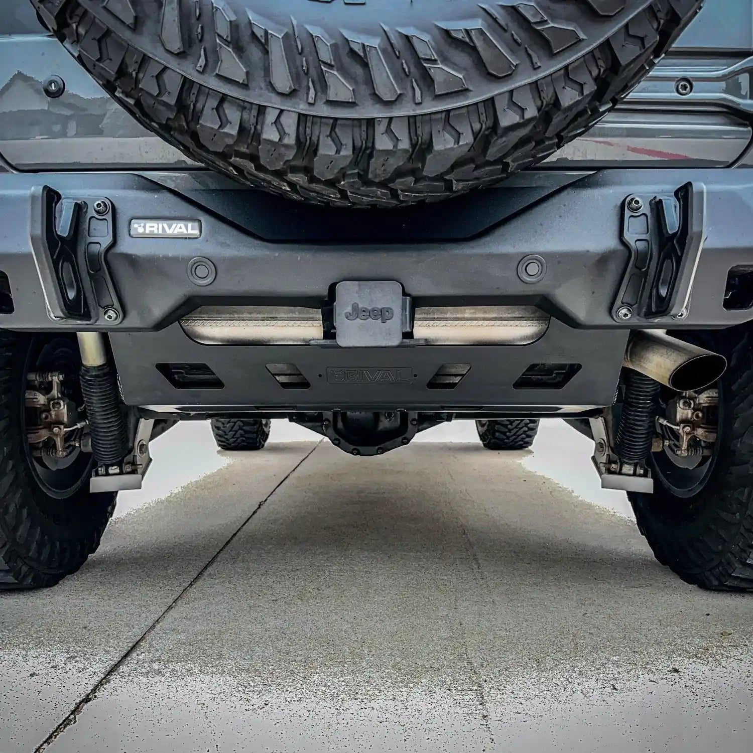 Rear view of RIVAL Aluminum Muffler Skid Plate
