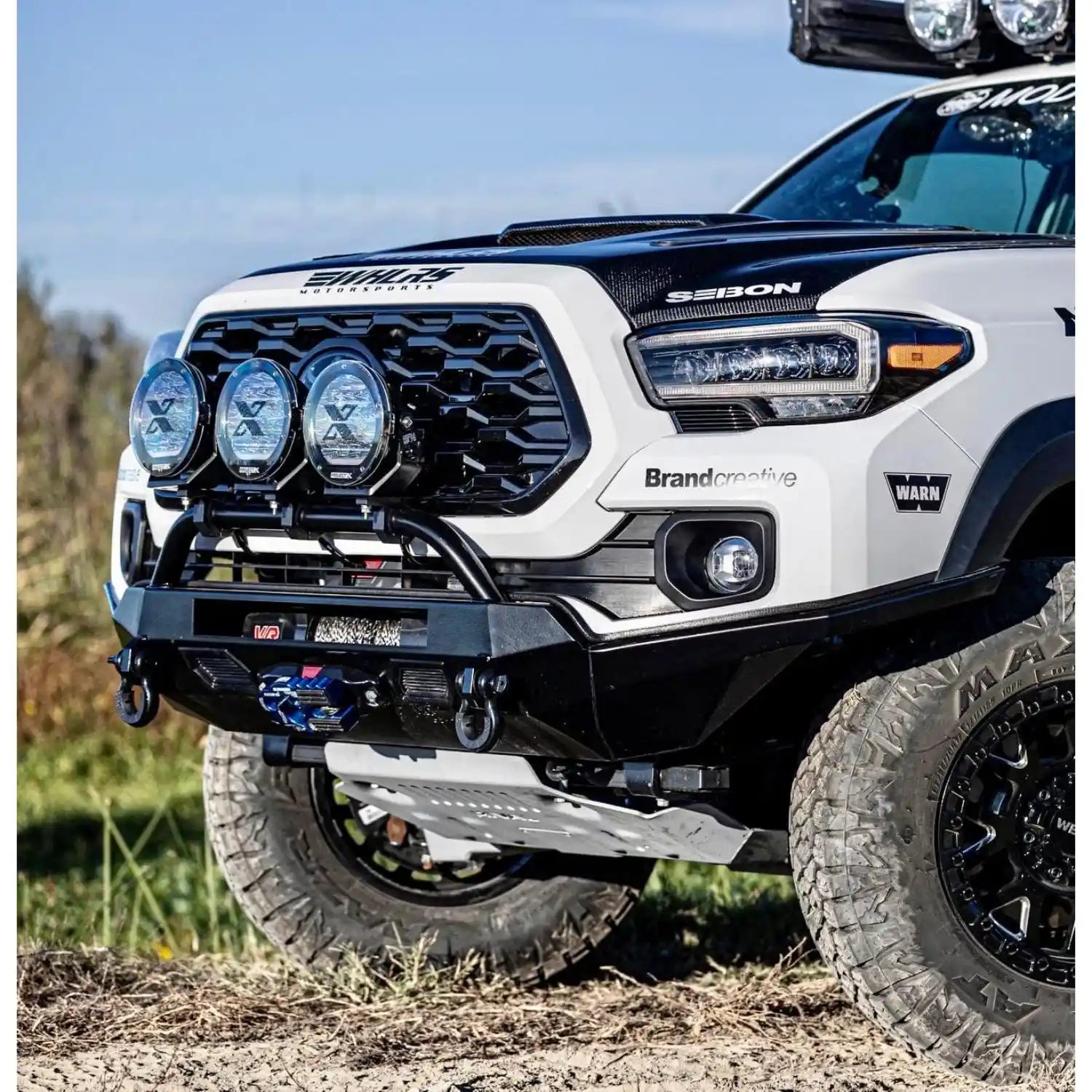 lifestyle view of the mounted skid plate and tacoma
