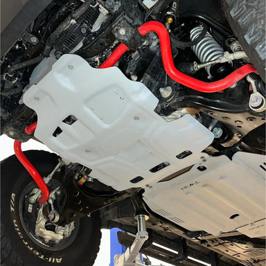 side view of the mounted engine skid plate