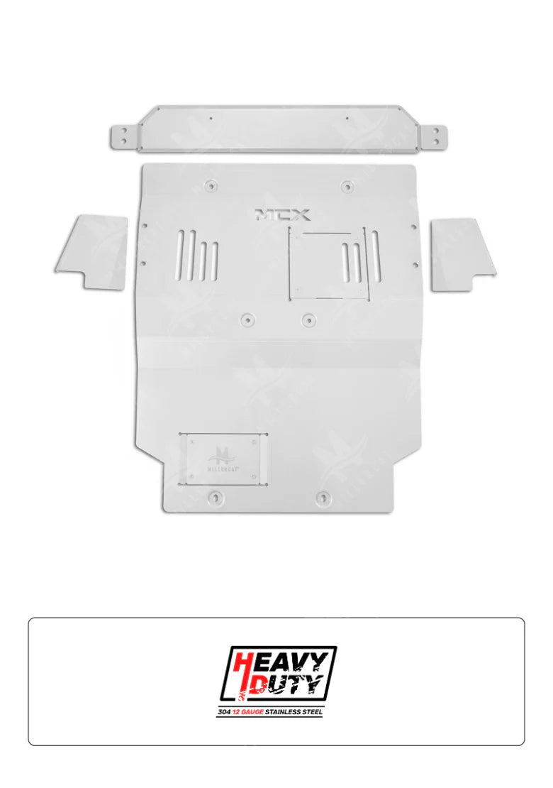 Tacoma White metal skid plate with 'Heavy Duty' branding on a white background