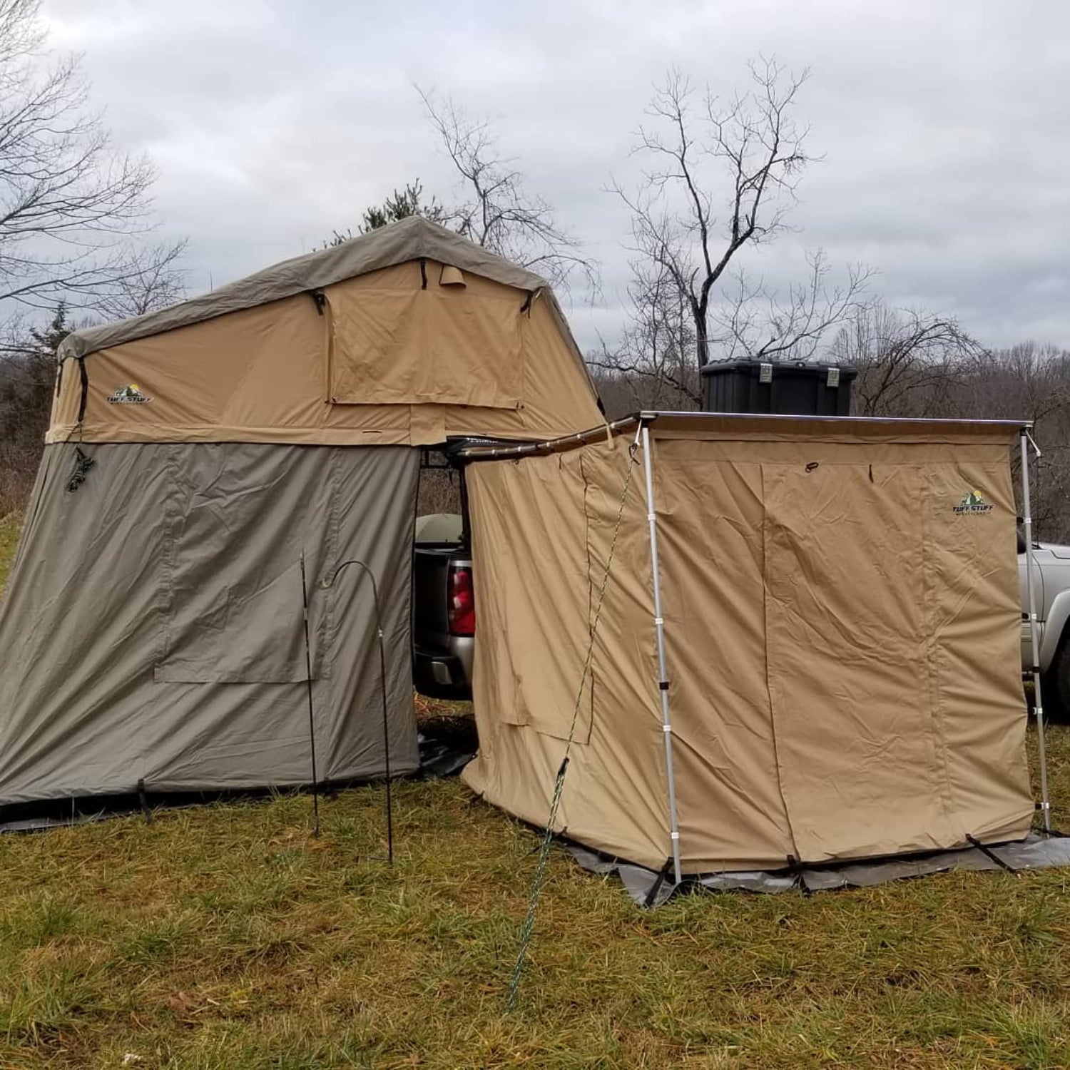 tent above ground Tuff Stuff TS-RTT-ANX-ELT Elite Overland Roof Top Tent & Annex Room, 5 Person