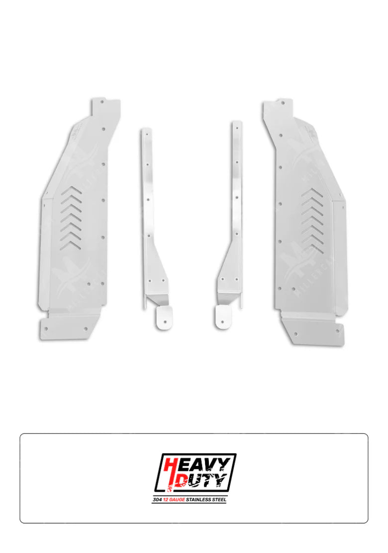 Set of white metal CAT Shield brackets on a white background with 'Heavy Duty' branding.