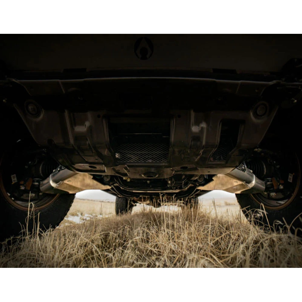 4Runner underbody view of the installed skid plates