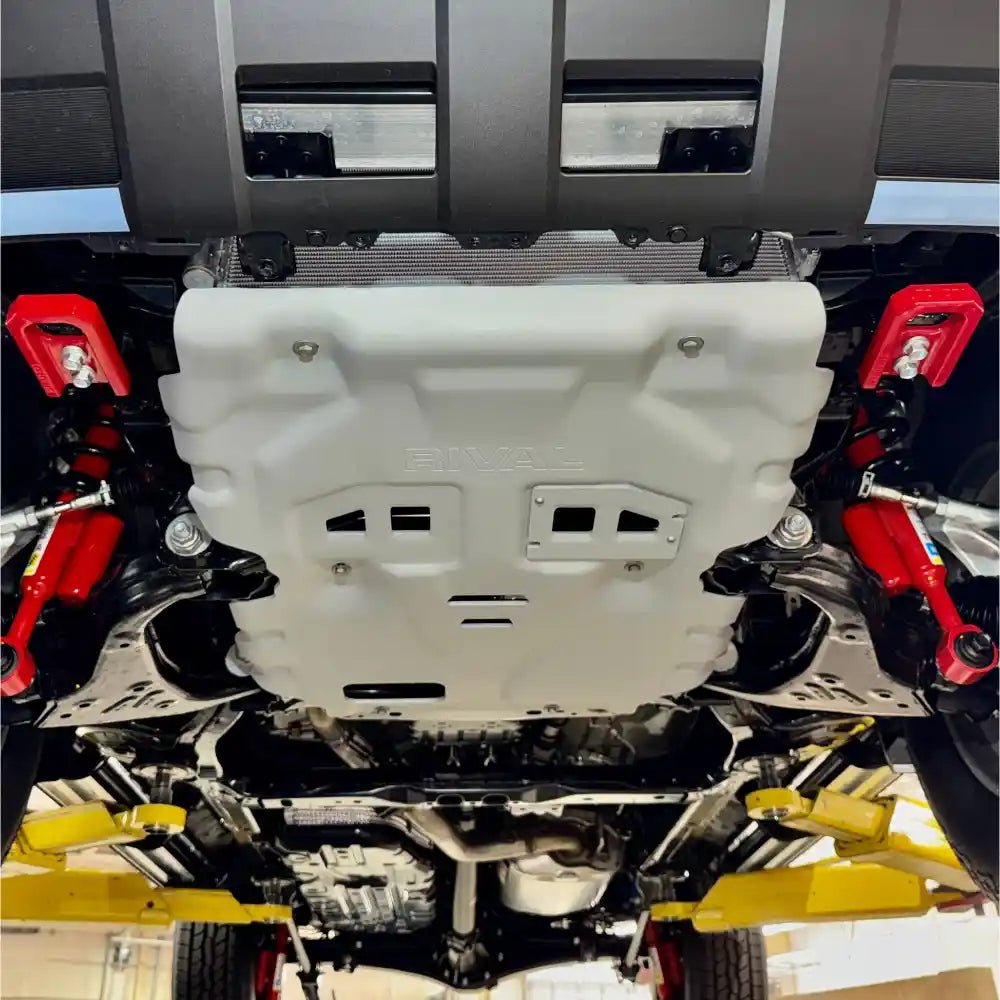 underbody mounted view of the Rival engine skid plate